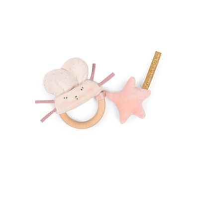 Hochet anneau bois souris rose - La petite école de danse