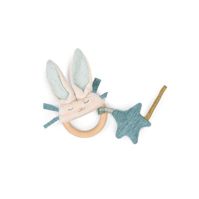 Hochet anneau bois lapin bleu
