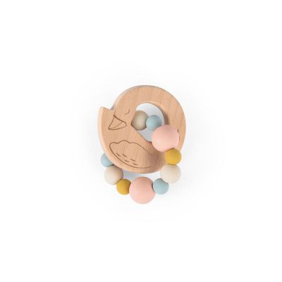 Hochet anneau de dentition bois et silicone cygne - La petite école de dans