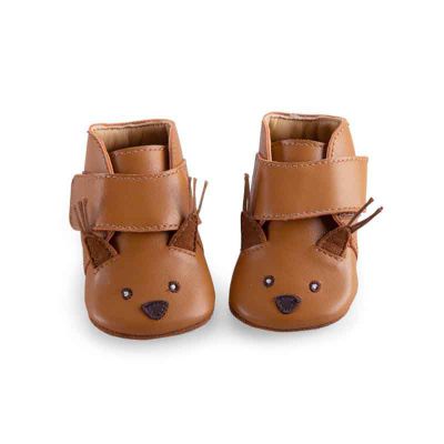 Chaussons cuir écureuil camel Pomme des bois 0/6 m