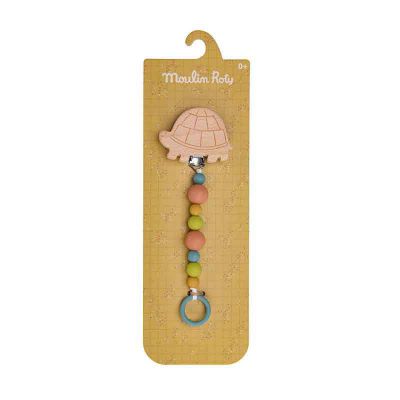 Attache-tétine bois et silicone tortue Trois petits lapins